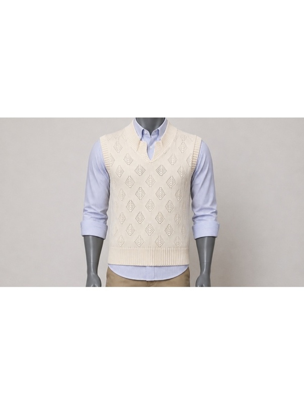 Vintage 1980s Abercrombie & Fitch Sweater Vest M Cream Diamond Knit A&F